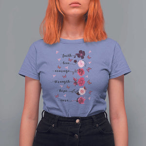 Breast Cancer Awareness T Shirt For Women Faith Love Courage Strength Hope Cure Pink Flower Roses Butterfly TS11 Violet Print Your Wear