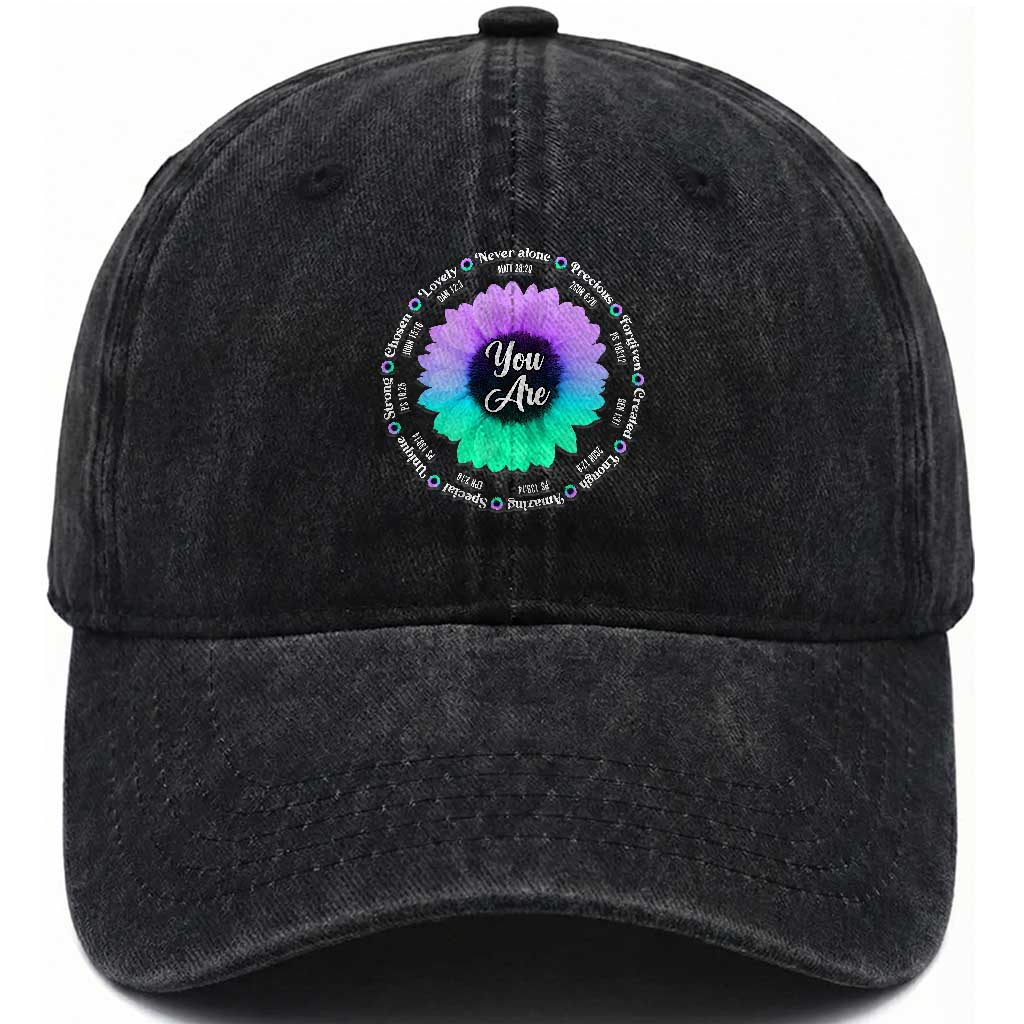 Suicide Prevention Awareness Washed Cotton Baseball Cap You Are Never Alone Enough Amazing Special Strong Lovely Sunflower TS11 Print Your Wear