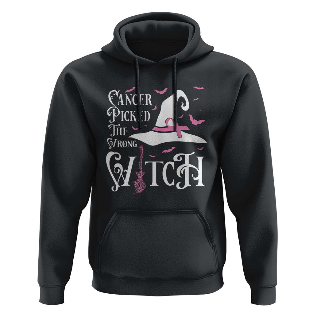 Breast Cancer Awareness Hoodie Cancer Picked The Wrong Witch Hat Broom Bat Pink Ribbon TS11 Black Print Your Wear