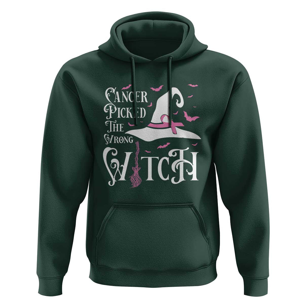 Breast Cancer Awareness Hoodie Cancer Picked The Wrong Witch Hat Broom Bat Pink Ribbon TS11 Dark Forest Green Print Your Wear