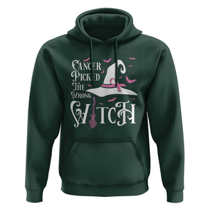 Breast Cancer Awareness Hoodie Cancer Picked The Wrong Witch Hat Broom Bat Pink Ribbon TS11 Dark Forest Green Print Your Wear