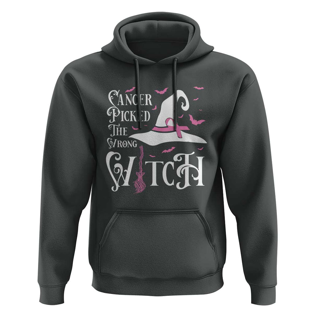 Breast Cancer Awareness Hoodie Cancer Picked The Wrong Witch Hat Broom Bat Pink Ribbon TS11 Dark Heather Print Your Wear