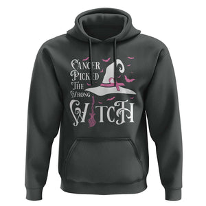 Breast Cancer Awareness Hoodie Cancer Picked The Wrong Witch Hat Broom Bat Pink Ribbon TS11 Dark Heather Print Your Wear