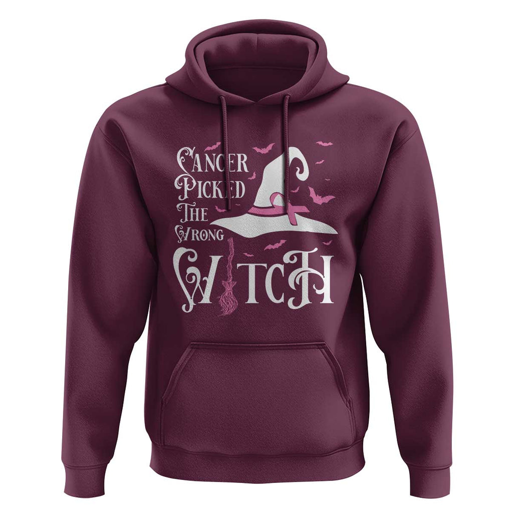 Breast Cancer Awareness Hoodie Cancer Picked The Wrong Witch Hat Broom Bat Pink Ribbon TS11 Maroon Print Your Wear