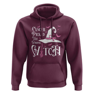 Breast Cancer Awareness Hoodie Cancer Picked The Wrong Witch Hat Broom Bat Pink Ribbon TS11 Maroon Print Your Wear