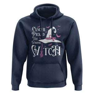 Breast Cancer Awareness Hoodie Cancer Picked The Wrong Witch Hat Broom Bat Pink Ribbon TS11 Navy Print Your Wear