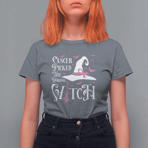 Breast Cancer Awareness T Shirt For Women Cancer Picked The Wrong Witch Hat Broom Bat Pink Ribbon TS11 Charcoal Print Your Wear