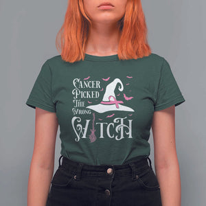 Breast Cancer Awareness T Shirt For Women Cancer Picked The Wrong Witch Hat Broom Bat Pink Ribbon TS11 Dark Forest Green Print Your Wear