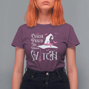 Breast Cancer Awareness T Shirt For Women Cancer Picked The Wrong Witch Hat Broom Bat Pink Ribbon TS11 Maroon Print Your Wear