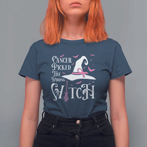 Breast Cancer Awareness T Shirt For Women Cancer Picked The Wrong Witch Hat Broom Bat Pink Ribbon TS11 Navy Print Your Wear