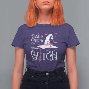 Breast Cancer Awareness T Shirt For Women Cancer Picked The Wrong Witch Hat Broom Bat Pink Ribbon TS11 Purple Print Your Wear