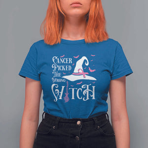 Breast Cancer Awareness T Shirt For Women Cancer Picked The Wrong Witch Hat Broom Bat Pink Ribbon TS11 Royal Blue Print Your Wear