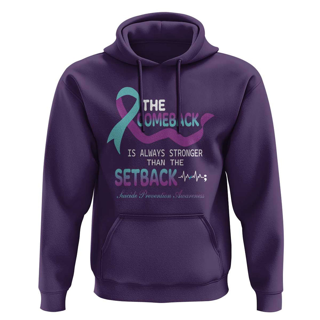 Suicide Prevention Awareness Hoodie The Comeback Is Always Stronger Than The Setback Heartbeat TS11 Purple Print Your Wear