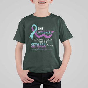 Suicide Prevention Awareness T Shirt For Kid The Comeback Is Always Stronger Than The Setback Heartbeat TS11 Dark Forest Green Print Your Wear