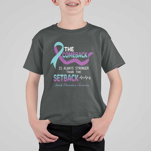 Suicide Prevention Awareness T Shirt For Kid The Comeback Is Always Stronger Than The Setback Heartbeat TS11 Dark Heather Print Your Wear