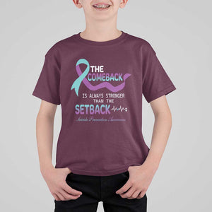Suicide Prevention Awareness T Shirt For Kid The Comeback Is Always Stronger Than The Setback Heartbeat TS11 Maroon Print Your Wear