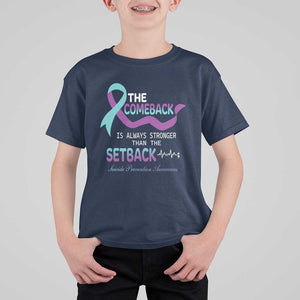 Suicide Prevention Awareness T Shirt For Kid The Comeback Is Always Stronger Than The Setback Heartbeat TS11 Navy Print Your Wear