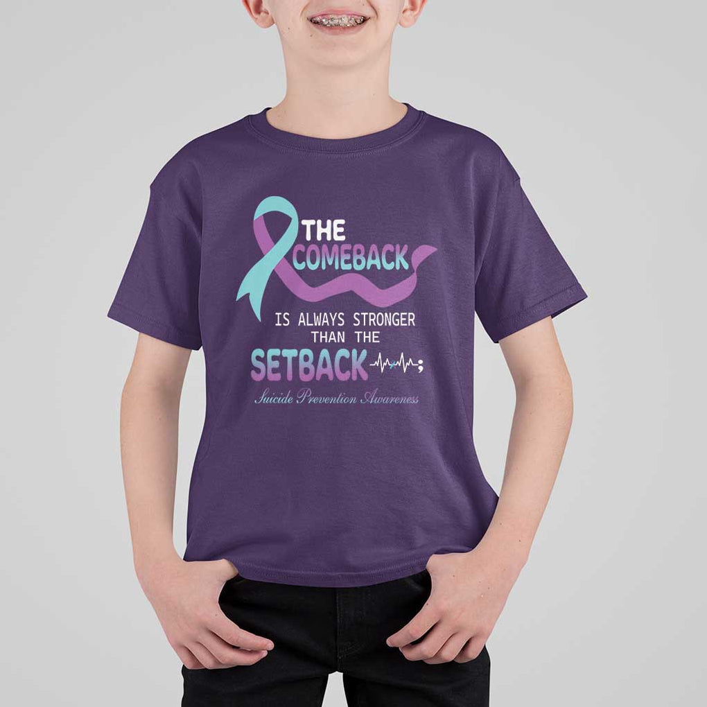Suicide Prevention Awareness T Shirt For Kid The Comeback Is Always Stronger Than The Setback Heartbeat TS11 Purple Print Your Wear