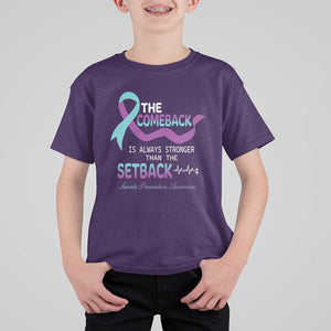 Suicide Prevention Awareness T Shirt For Kid The Comeback Is Always Stronger Than The Setback Heartbeat TS11 Purple Print Your Wear