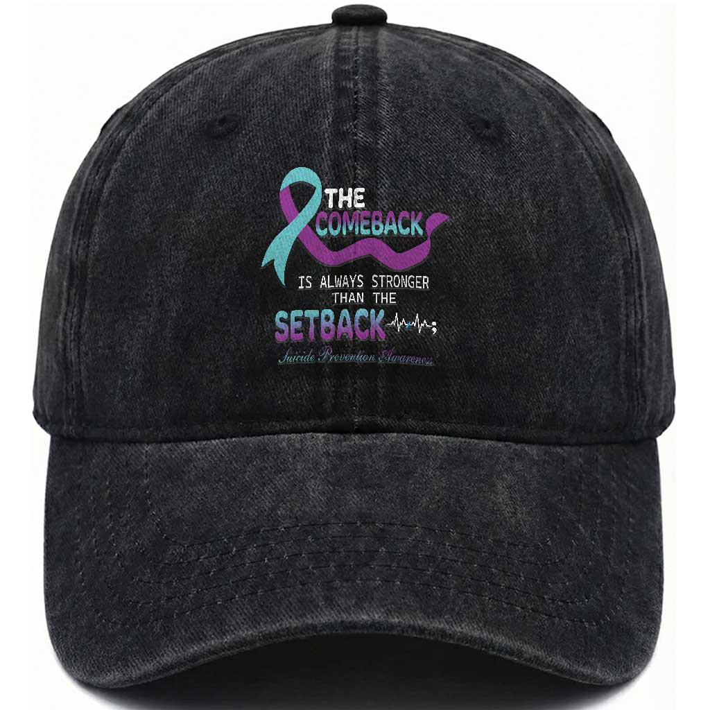 Suicide Prevention Awareness Washed Cotton Baseball Cap The Comeback Is Always Stronger Than The Setback Heartbeat