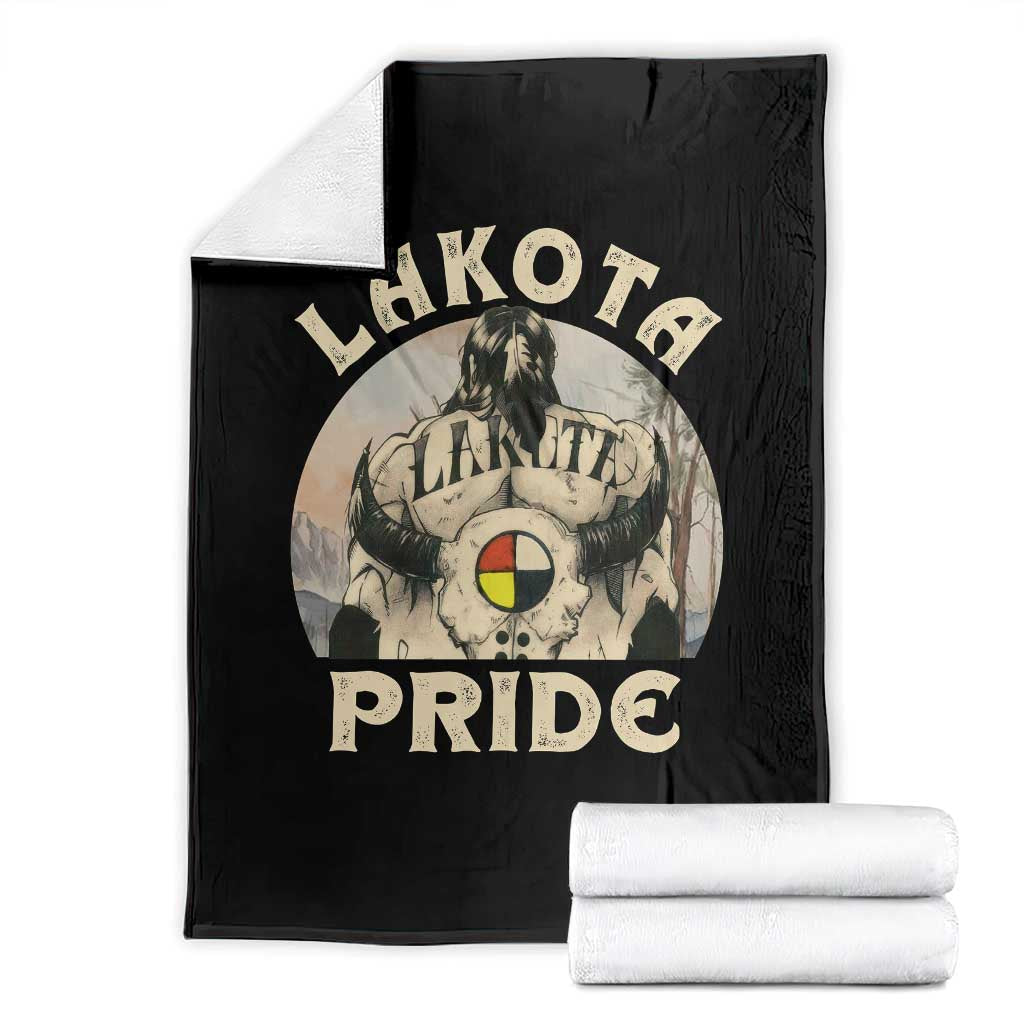 Native American Throw Blanket Lakota Pride Medicine Wheel Cow Skull TS11 Black Print Your Wear