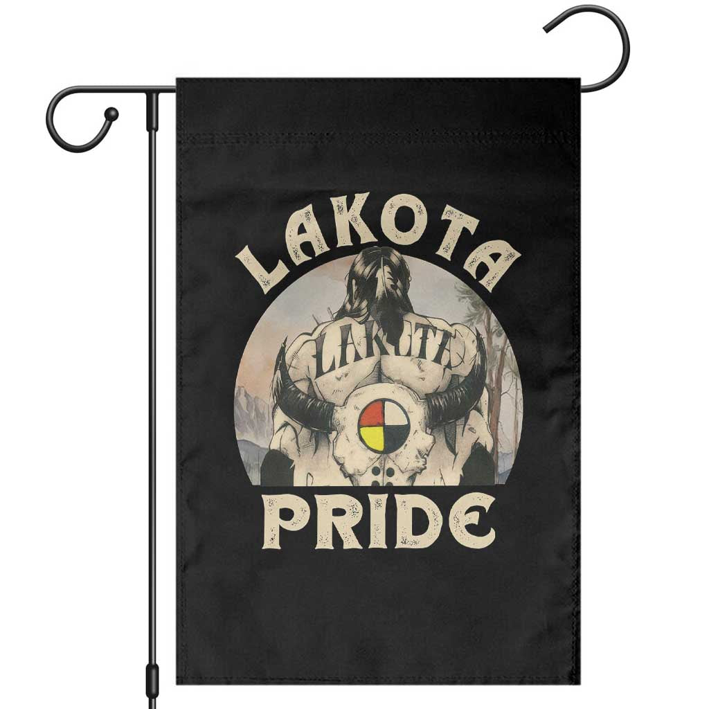 Native American Garden Flag Lakota Pride Medicine Wheel Cow Skull TS11 Black Print Your Wear