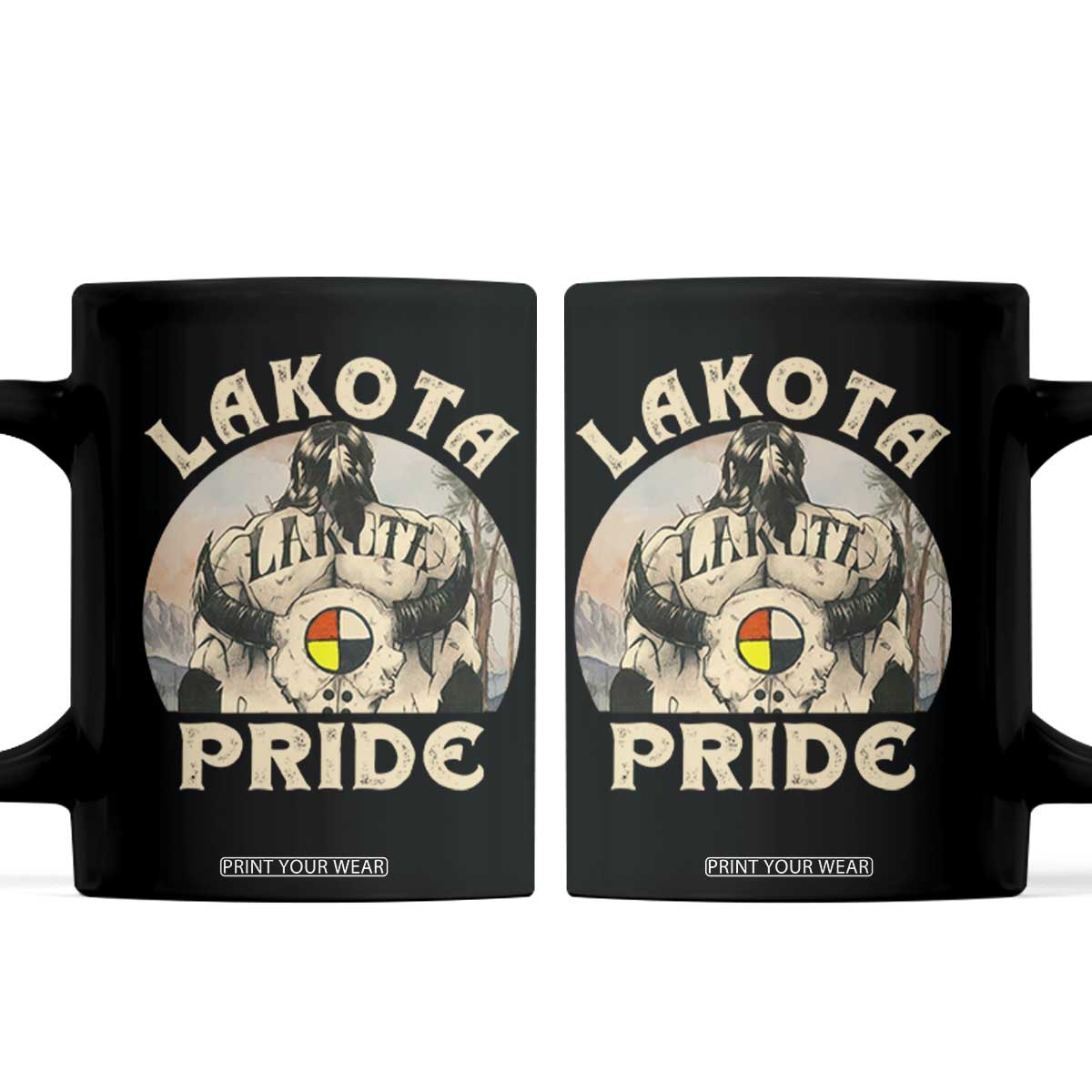 Native American Coffee Mug Lakota Pride Medicine Wheel Cow Skull TS11 Black Print Your Wear