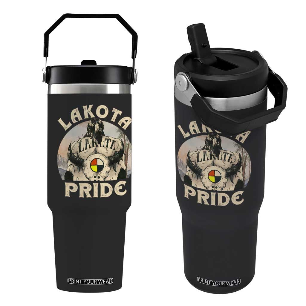 Native American Flip Straw Tumbler Lakota Pride Medicine Wheel Cow Skull TS11 One Size: 30 oz Black Print Your Wear