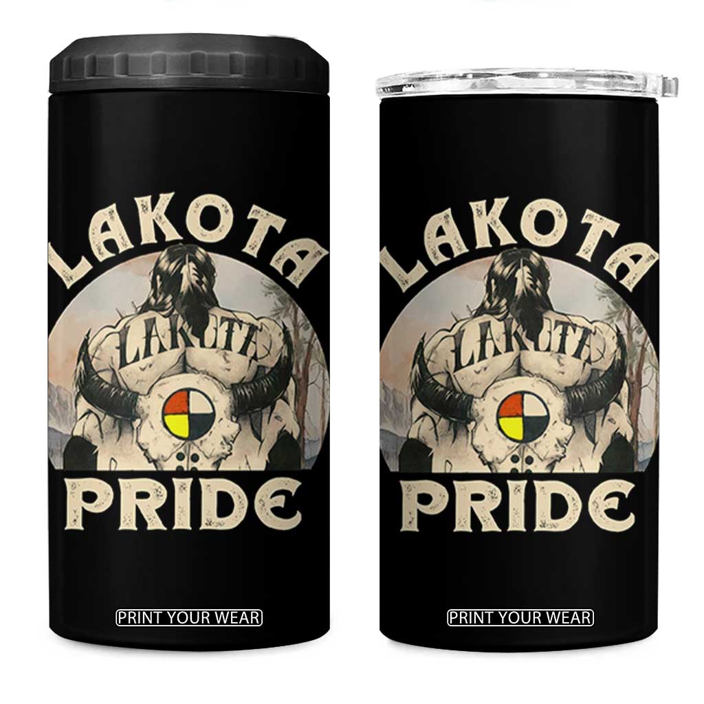 Native American 4 in 1 Can Cooler Tumbler Lakota Pride Medicine Wheel Cow Skull TS11 One Size: 16 oz Black Print Your Wear