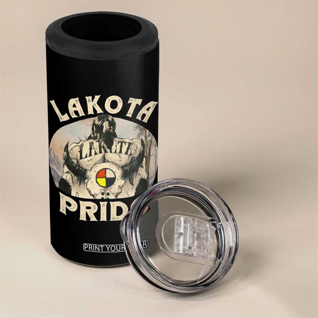 Native American 4 in 1 Can Cooler Tumbler Lakota Pride Medicine Wheel Cow Skull TS11 Print Your Wear