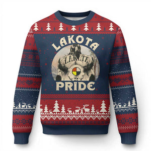 Native American Ugly Christmas Sweater Lakota Pride Medicine Wheel Cow Skull TS11 Navy Red Print Your Wear