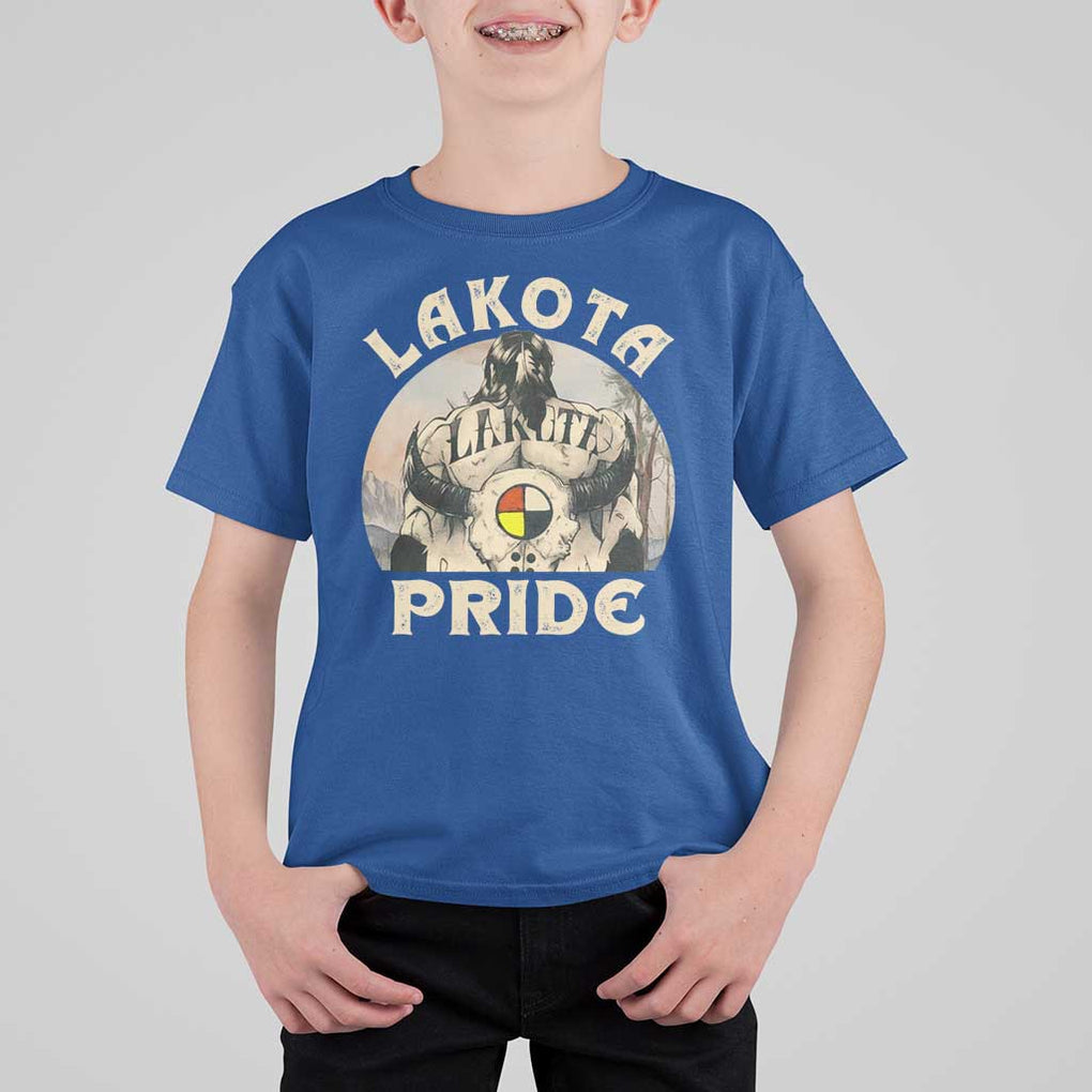 Native American T Shirt For Kid Lakota Pride Medicine Wheel Cow Skull TS11 Royal Blue Print Your Wear