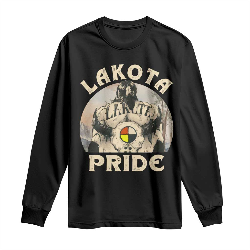 Native American Long Sleeve Shirt Lakota Pride Medicine Wheel Cow Skull TS11 Black Print Your Wear