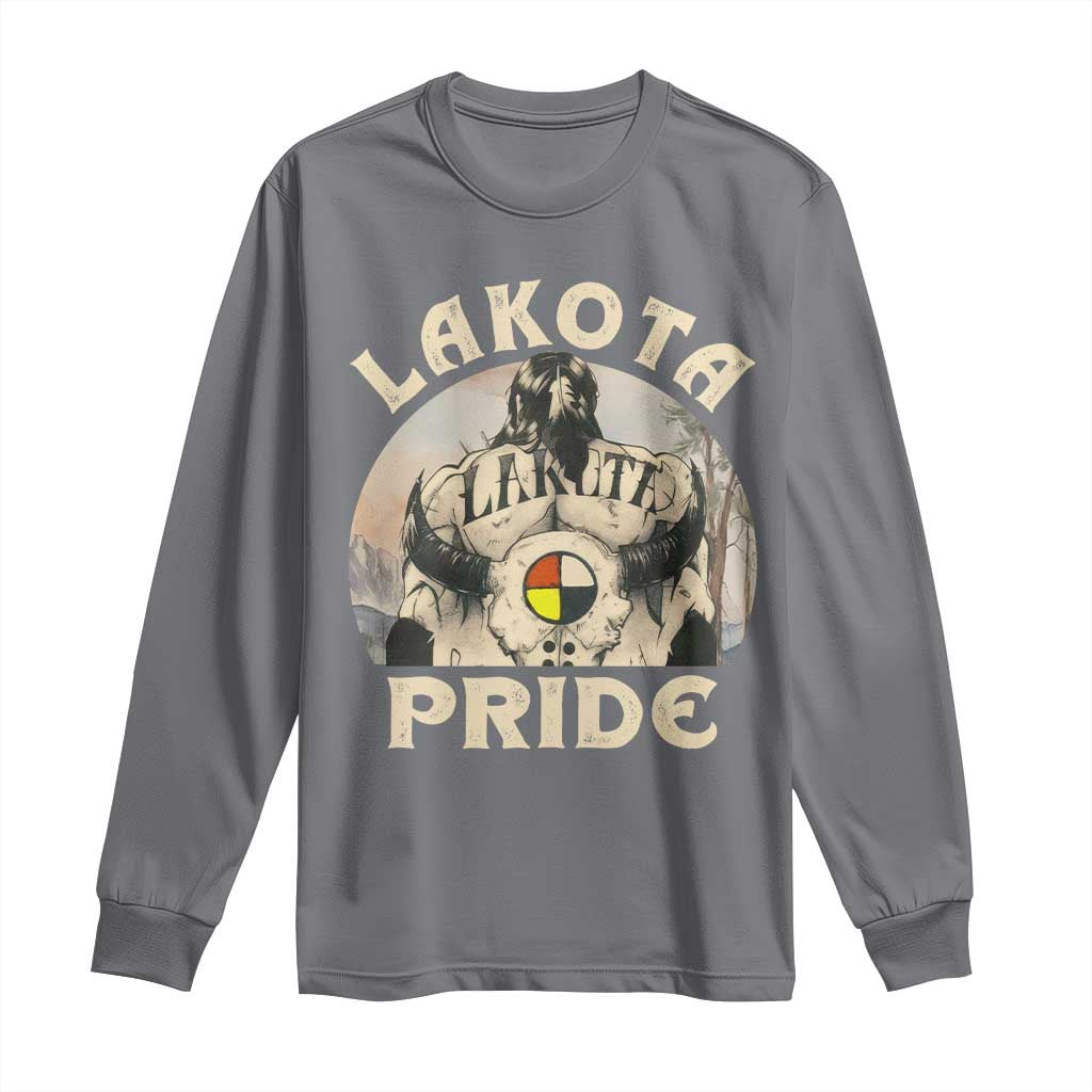 Native American Long Sleeve Shirt Lakota Pride Medicine Wheel Cow Skull TS11 Charcoal Print Your Wear