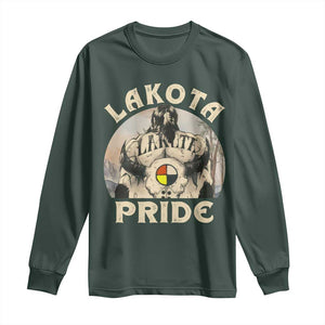 Native American Long Sleeve Shirt Lakota Pride Medicine Wheel Cow Skull TS11 Dark Forest Green Print Your Wear