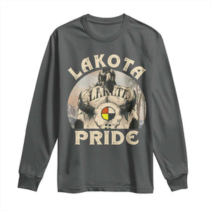 Native American Long Sleeve Shirt Lakota Pride Medicine Wheel Cow Skull TS11 Dark Heather Print Your Wear