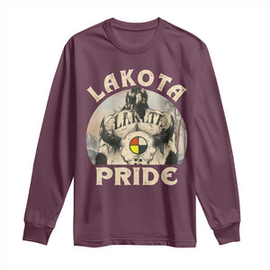 Native American Long Sleeve Shirt Lakota Pride Medicine Wheel Cow Skull TS11 Maroon Print Your Wear