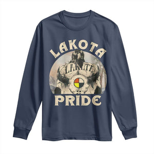 Native American Long Sleeve Shirt Lakota Pride Medicine Wheel Cow Skull TS11 Navy Print Your Wear