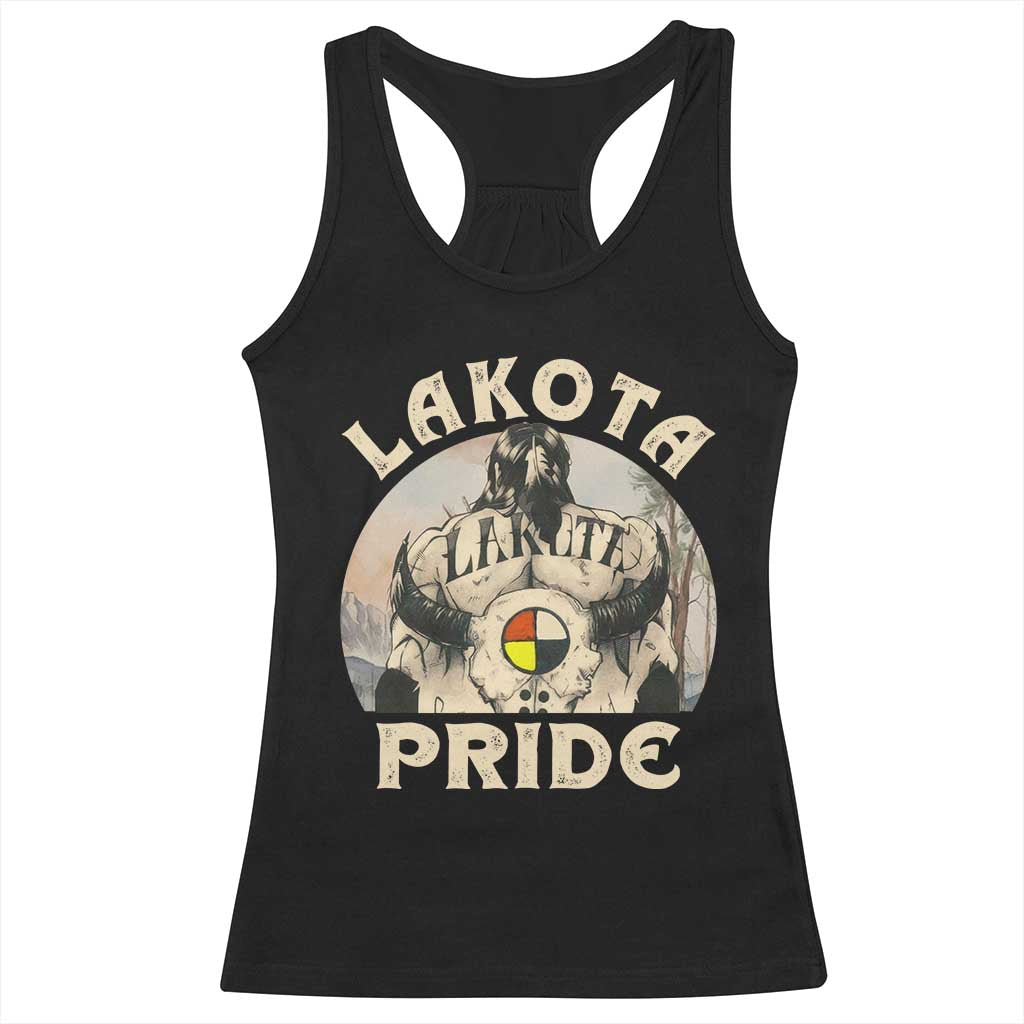 Native American Racerback Tank Top Lakota Pride Medicine Wheel Cow Skull TS11 Black Print Your Wear
