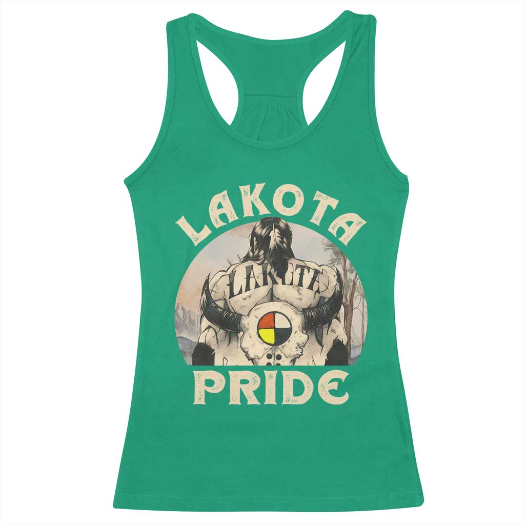 Native American Racerback Tank Top Lakota Pride Medicine Wheel Cow Skull TS11 Irish Green Print Your Wear