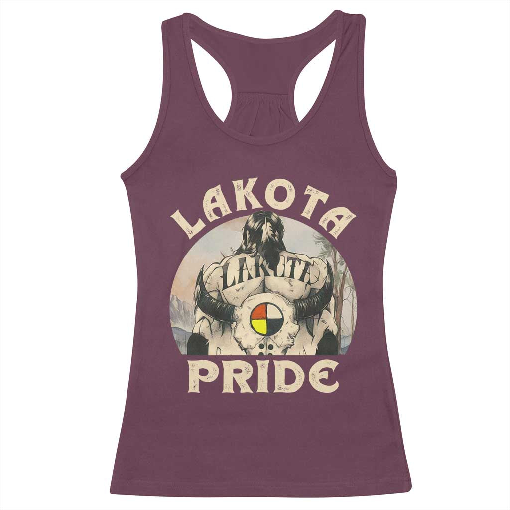 Native American Racerback Tank Top Lakota Pride Medicine Wheel Cow Skull TS11 Maroon Print Your Wear