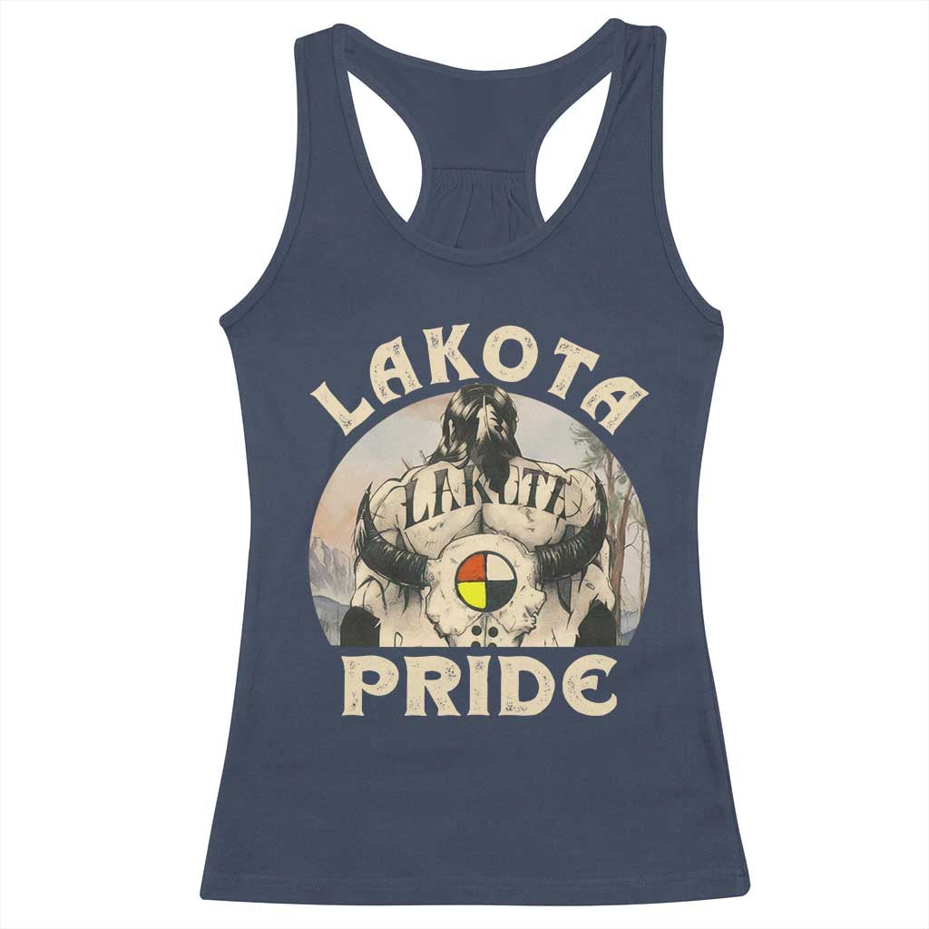 Native American Racerback Tank Top Lakota Pride Medicine Wheel Cow Skull TS11 Navy Print Your Wear