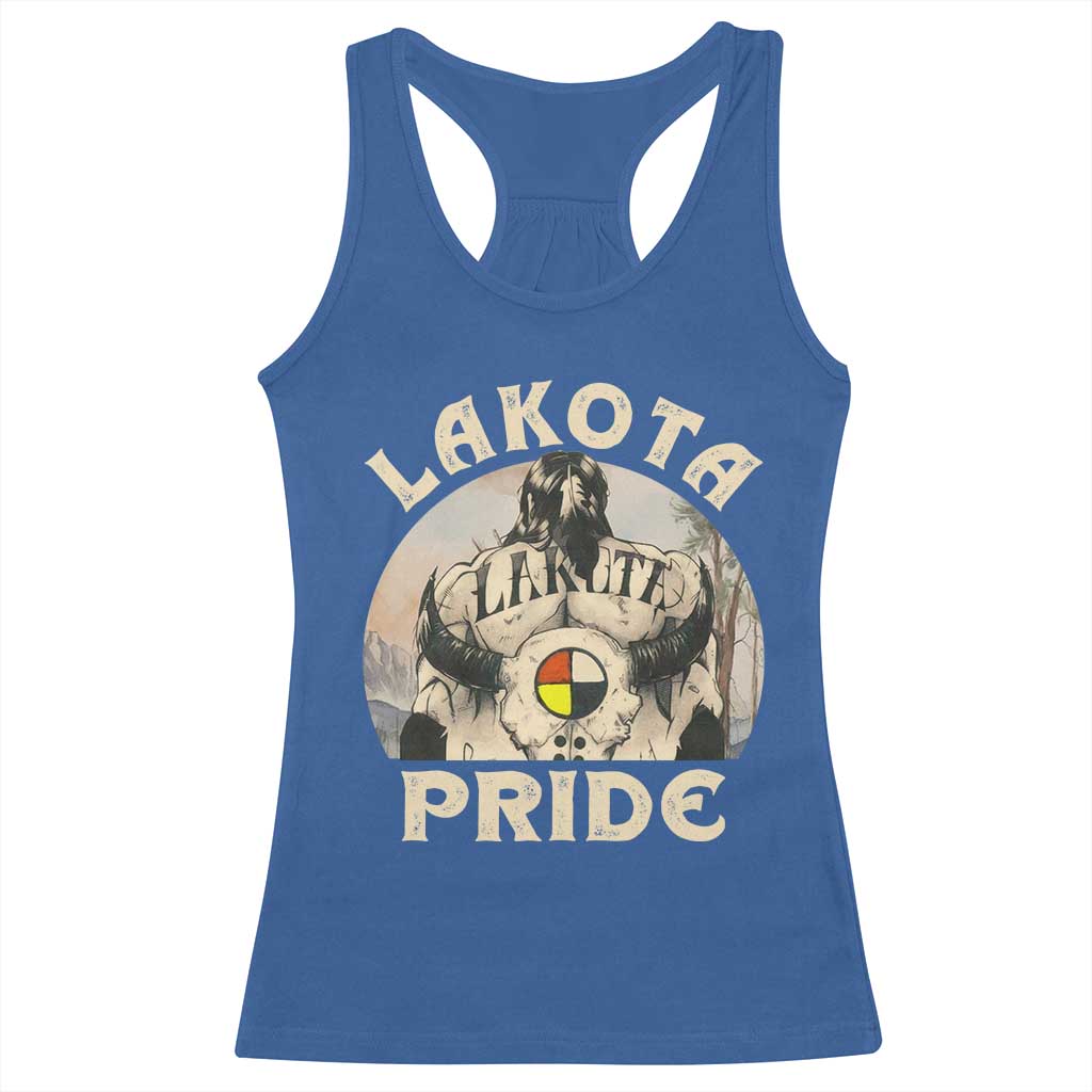 Native American Racerback Tank Top Lakota Pride Medicine Wheel Cow Skull TS11 Royal Blue Print Your Wear