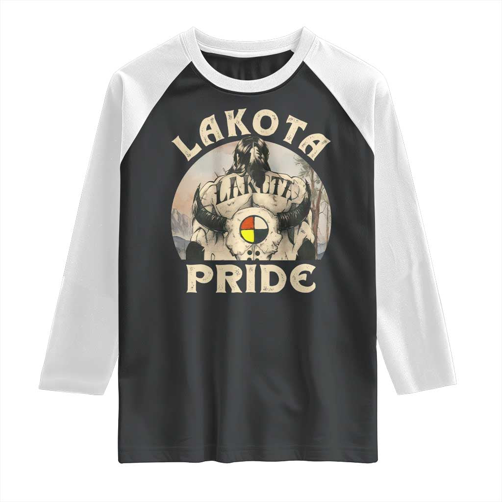 Native American Raglan Shirt Lakota Pride Medicine Wheel Cow Skull TS11 Black White Print Your Wear