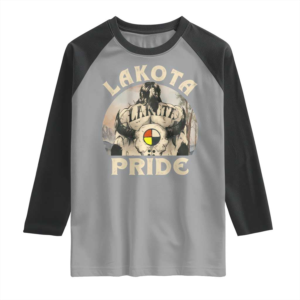 Native American Raglan Shirt Lakota Pride Medicine Wheel Cow Skull TS11 Sport Gray Black Print Your Wear