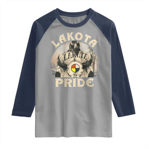 Native American Raglan Shirt Lakota Pride Medicine Wheel Cow Skull TS11 Sport Gray Navy Print Your Wear