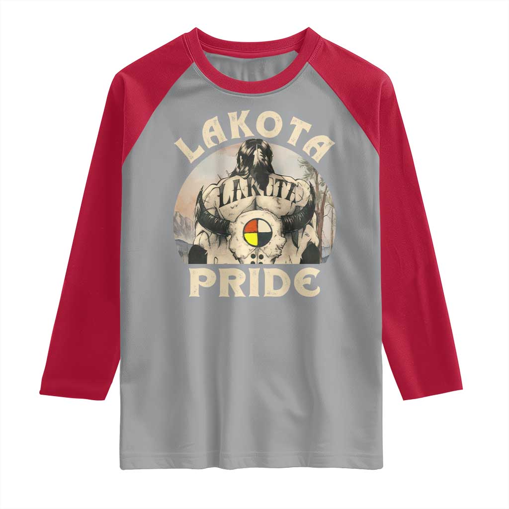 Native American Raglan Shirt Lakota Pride Medicine Wheel Cow Skull TS11 Sport Gray Red Print Your Wear