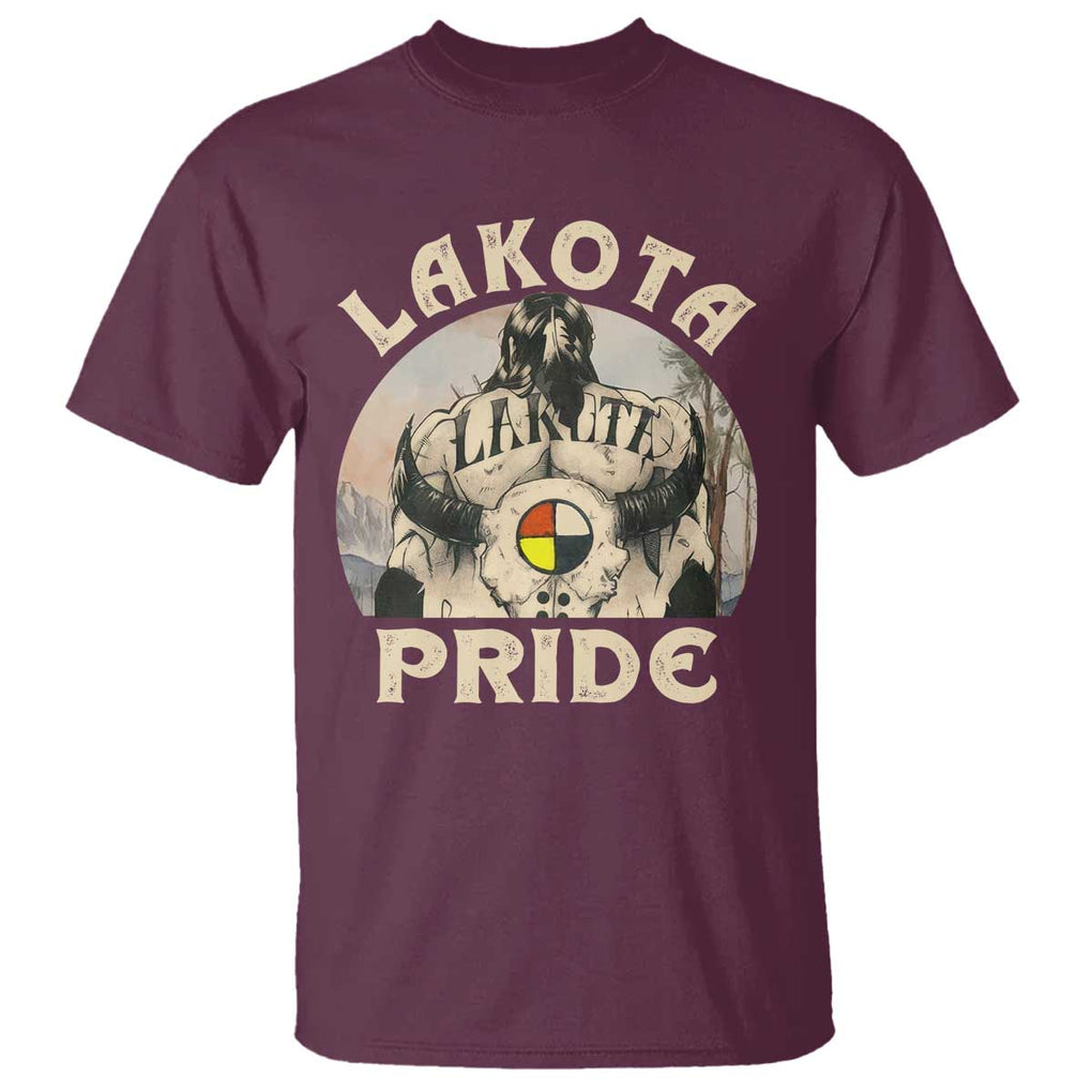 Native American T Shirt Lakota Pride Medicine Wheel Cow Skull TS11 Maroon Print Your Wear