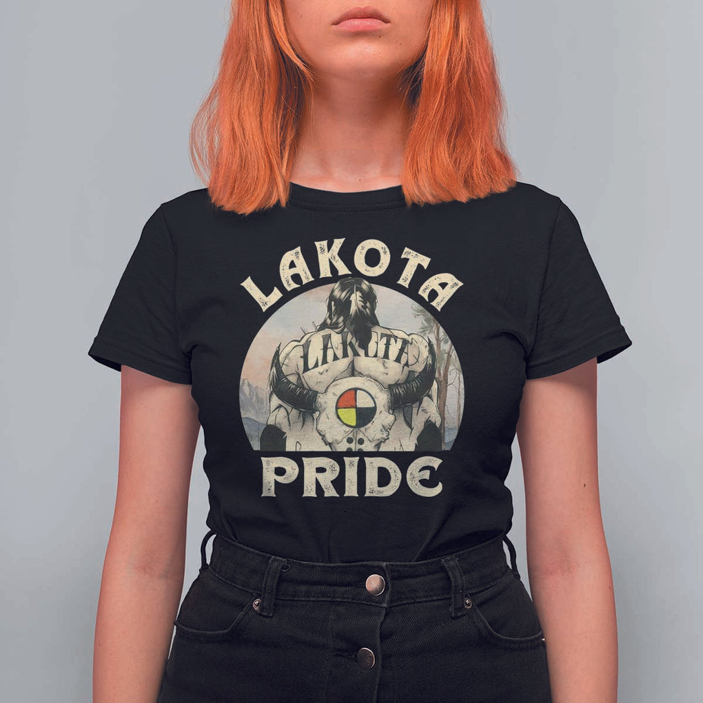 Native American T Shirt For Women Lakota Pride Medicine Wheel Cow Skull TS11 Black Print Your Wear