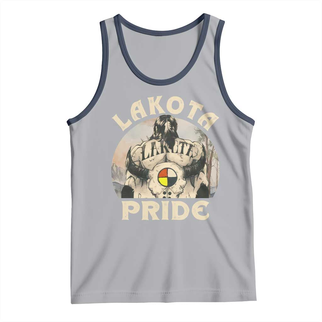 Native American Tank Top Lakota Pride Medicine Wheel Cow Skull TS11 Athletic Heather Navy Print Your Wear